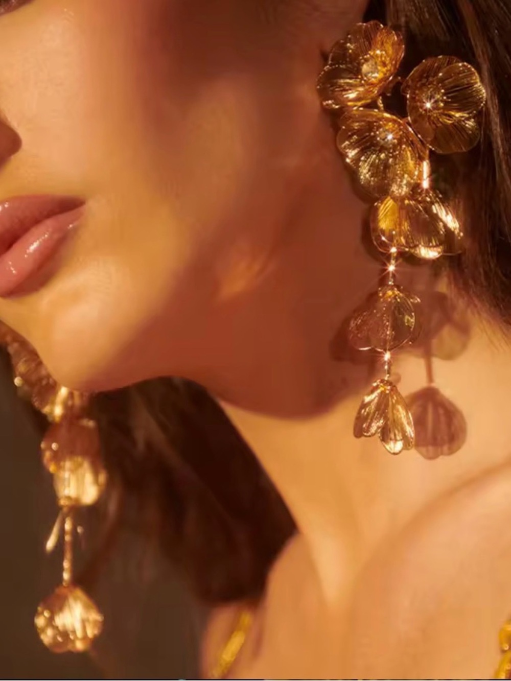 Zara Earrings Gold Floral Drop Earrings - Statement Women's Jewelry - Picture 2 of 4
